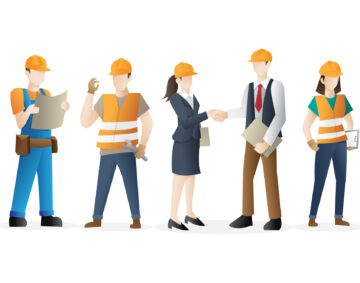 Construction worker team. Construction workers crew. Cool vector character design on white background - Vector illustration